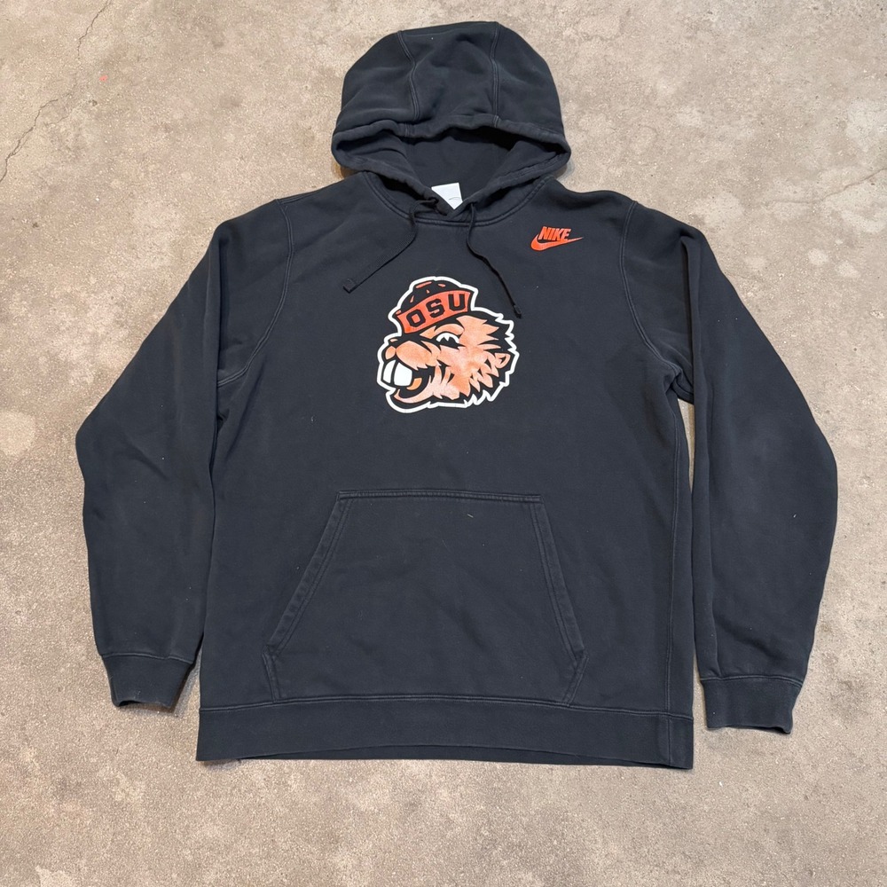 Nike Hoodie Mens Medium Black OSU Oregon State Beavers Mascot Pullover NCAA